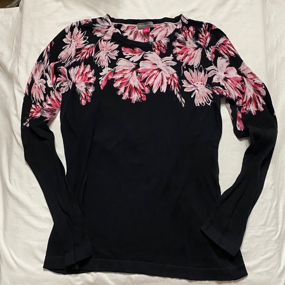 Vince Camuto signature Black and Pink Floral Long Sleeve Sweater - Picture 3 of 7